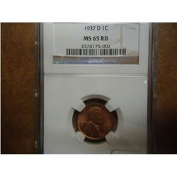 1937-D LINCOLN CENT NGC MS65RD