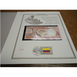 1985 COLUMBIA 100 PESOS CRISP UNC CURRENCY &