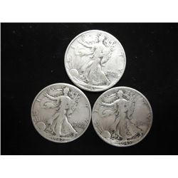 1941,42 & 45-D WALKING LIBERTY HALF DOLLARS