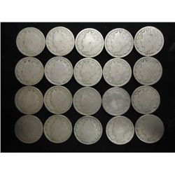 20 ASSORTED 1900'S LIBERTY "V" NICKELS