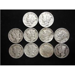 10 ASSORTED 1940'S MERCURY DIMES