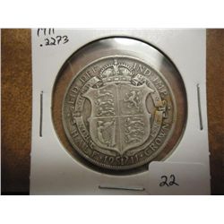 1911 GREAT BRITAIN SILVER HALF CROWN .2273 OZ. ASW