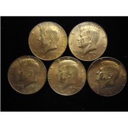 5 ASSORTED 40% SILVER KENNEDY HALF DOLLARS