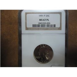 1991-P WASHINGTON QUARTER NGC MS67 PL