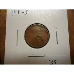 1911-S LINCOLN CENT VERY FINE SEMI KEY
