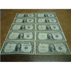 10 ASSORTED 1935 $1 SILVER CERTIFICATES