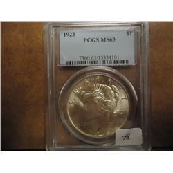 1923 PEACE SILVER DOLLAR PCGS MS63