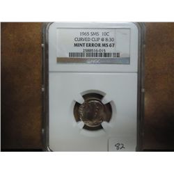 ERROR 1965 SMS ROOSEVELT DIME CURVED CLIP NGC