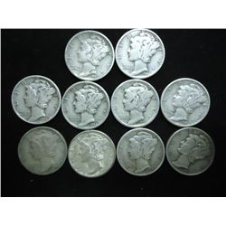 10 ASSORTED 1940'S MERCURY DIMES