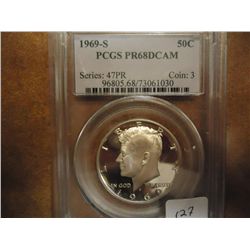 1969-S 40% SILVER KENNEDY HALF DOLLAR PCGS PR68