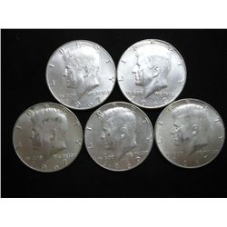 5 ASSORTED 40% SILVER KENNEDY HALF DOLLARS