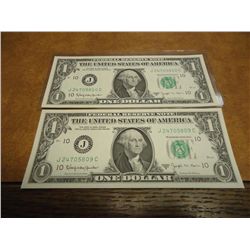 2-1963-B $1 FRN'S CRISP UNC CONSECUTIVE SERIAL #'S