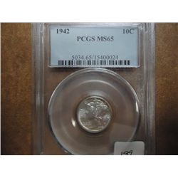 1942 MERCURY DIME PCGS MS65
