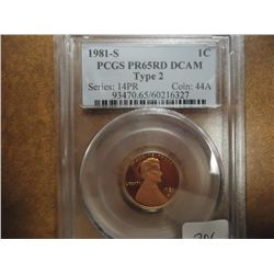 1981-S TYPE II LINCOLN CENT PCGS PR65RD DCAM