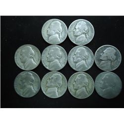 10 ASSORTED 35% SILVER JEFFERSON WAR NICKELS