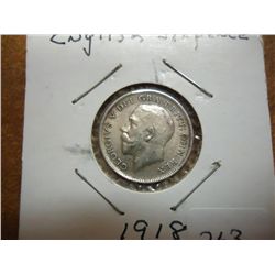 1918 GREAT BRITAIN SILVER 6 PENCE