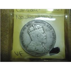 1909 NEWFOUNDLAND SILVER 50 CENTS VERY FINE