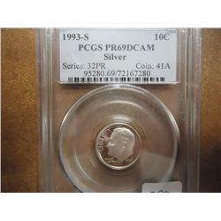 1993-S SILVER ROOSEVELT DIME PCGS PR69 DCAM