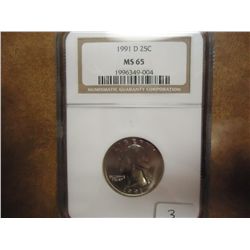 1991-D WASHINGTON QUARTER NGC MS65