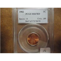1982 LINCOLN CENT PCGS MS67 RD