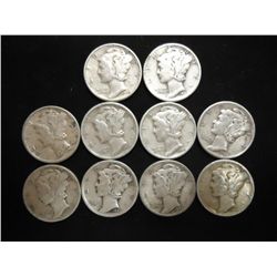 10 ASSORTED 1940'S MERCURY DIMES