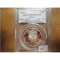 1993-S SILVER KENNEDY HALF DOLLAR PCGS PR69 DCAM