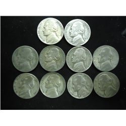 10 ASSORTED 35% SILVER JEFFERSON WAR NICKELS