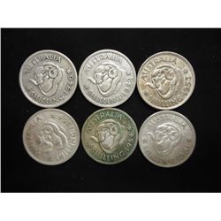 1946,52,53,54,54 & 61 AUSTRALIA SILVER SHILLINGS