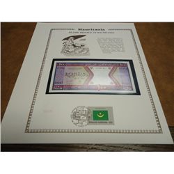 1985 MAURITANIA CRISP UNC CURRENCY & STAMP SET