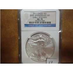 2011 AMERICAN SILVER EAGLE NGC MS70 25TH