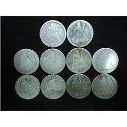10 ASSORTED 1880'S SEATED LIBERTY DIMES