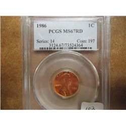 1986 LINCOLN CENT PCGS MS67RD