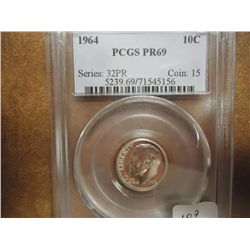 1964 SILVER ROOSEVELT DIME PCGS PR69