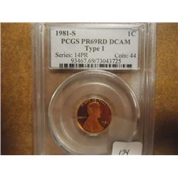 1981-S TYPE I LINCOLN CENT PCGS PR69 DCAM