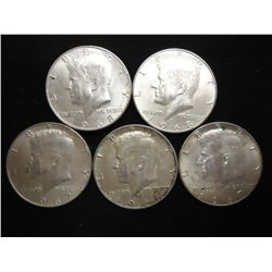5 ASSORTED 40% SILVER KENNEDY HALF DOLLARS