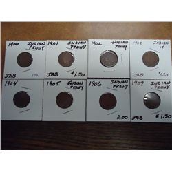 1900-1907 INDIAN HEAD CENTS 8 COINS