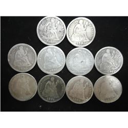 10 ASSORTED 1890'S SEATED LIBERTY DIMES