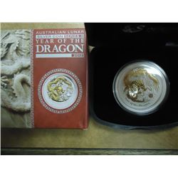 2012 AUSTRALIA GILDED SILVER $ YEAR OF THE DRAGON