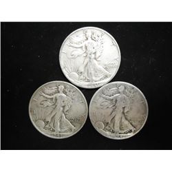 1941,43 & 44-D WALKING LIBERTY HALF DOLLARS