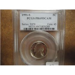 1991-S JEFFERSON NICKEL PCGS PR69 DCAM