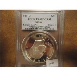 1971-S IKE SILVER DOLLAR PCGS PR69 DCAM