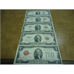 1928-G,53,53-A,53-B & 63 $2 US RED SEAL NOTES