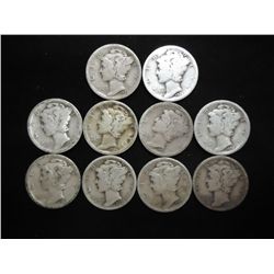 10 ASSORTED 1920'S MERCURY DIMES