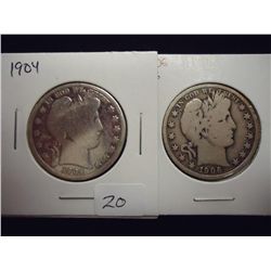 1904 POLISHED & 1906 VG  BARBER HALF DOLLARS