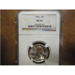 1964 WASHINGTON SILVER QUARTER NGC MS64