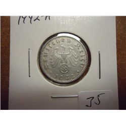 1942-A GERMAN 50 PFENNIGS WITH SWASTIKA