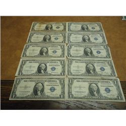 10 ASSORTED 1935 $1 SILVER CERTIFICATES 3-1935-D'S