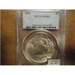 1923 PEACE SILVER DOLLAR PCGS MS63