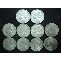 10 ASSORTED 35% SILVER JEFFERSON WAR NICKELS