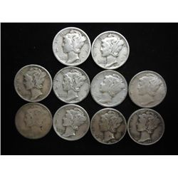 10 ASSORTED 1940'S MERCURY DIMES